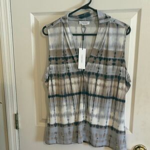 Calvin Klein Women's Tie-Dye Sleeveless Blouse - Gray and Brown